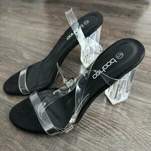 BooHoo! Clear Block Heels  - Barely There size 8